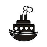 Cute black steam ship icon on white background