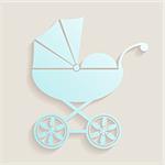 Simple baby shower invitation card with baby carriage