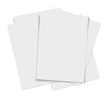 close up of stack of papers on white background