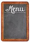 vintage slate blackboard in wood frame  with white chalk smudges used a restaurant menu