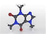 Structure of a caffeine molecule a naturally occuring psychoactive drug found in coffee, tea and verba with pharmaceutical and medicinal properties