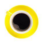 Yellow coffee cup. View from above. Isolated on white background