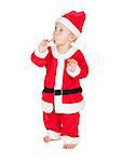 Baby santa with candy cane. Isolated on white background
