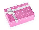 Pink gift box with ribbon and bow. Isolated on white background