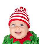 Newborn baby santa. Closeup on white background