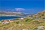 Island of Pag aerial bay colorful view, Dalmatia, Croatia