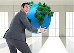 Composite image of excited businessman catching