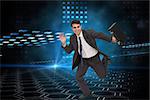 Composite image of cheerful attractive businessman in a hurry