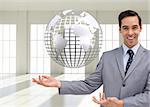 Composite image of young businessman presenting