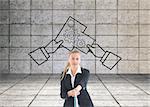 Composite image of blonde businesswoman pulling a rope
