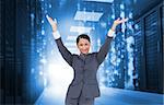 Composite image of cheering businesswoman