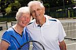 Rear view of senior man on tennis court