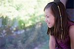 Girl looking out of train window