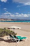 Beach chair at the beach of Costa Calma, Fuerteventura, Canary Islands, Spain, Atlantic, Europe