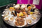 Ready to eat seafood platter at Le Petit Zinc Restaurant near Boulevard Saint Germain, Left Bank, Paris, France