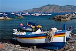 Colourful wooden fishing boats in Lingua, Salina, The Aeolian Islands, UNESCO World Heritage Site, off Sicily, Messina Province, Italy, Mediterranean, Europe