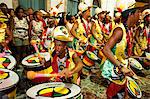 Drum band Olodum performing in Pelourinho during carnival, Bahia, Brazil, South America