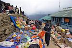Market stalls in Namche Bazaar, Nepal, Asia