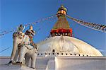Warrior on elephant guards the north side of Boudhanath Stupa, UNESCO World Heritage Site, Kathmandu, Nepal, Asia
