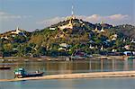 Stupas on Sagaing Hill and Ayeyarwady River, Sagaing, near Mandalay, Myanmar (Burma), Asia