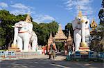 Elephant statues at entrance to the Thanboddhay Paya (pagoda), near Monywa, Monywa Region, Myanmar (Burma), Asia