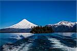 Backwash from boat in Lake Todos los Santos and Osorno Volcano, Parque Nacional Vicente Perez Rosales, Patagonia, Chile