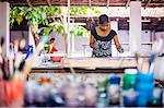 Sri Lankan woman batik painting near Anuradhapura, Central Province, Sri Lanka, Asia