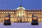 Neues Schloss castle at Schlossplatz square in winter, Stuttgart, Baden Wurttemberg, Germany, Europe