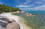 Private secluded beach fringed by palm trees at the Silavadee Pool Spa Resort near Lamai, Koh Samui, Thailand, Southeast Asia, Asia