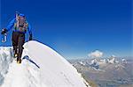 Climber on Breithorn mountain, 4164m, Zermatt, Valais, Swiss Alps, Switzerland, Europe