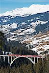 Narrow gauge railway, Langwieser Viaduct, Arosa mountain resort, Graubunden, Swiss Alps, Switzerland, Europe