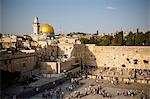 View over the Western Wall (Wailing Wall) and the Dome of the Rock mosque, UNESCO World Heritage Site, Jerusalem, Israel, Middle East