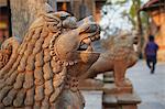 Lion statues outside Gorakhnath Temple at Pashupatinath Temple, UNESCO World Heritage Site, Kathmandu, Nepal, Asia