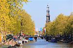 Westerkerk church tower by Prinsengracht Canal, Amsterdam, Netherlands, Europe