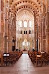 Looking down the nave of Basilique Sainte-Marie-Madeleine in Vezelay, UNESCO World Heritage Site, Yonne, Burgundy, France, Europe