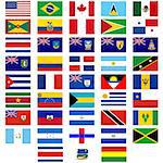 Badges with flags of different countries. The illustration on a white background.