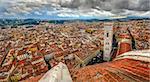 Panoramic view of Florence with Campanila taken from Duomo cathedral cupola, Italy