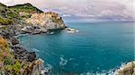 Panoramic view of colorful village Manarola in Cinque Terre, Italy