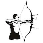 Illustration of an archer with bow and arrow in hand done in retro style.