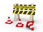 3d Under Construction sign and traffic cones