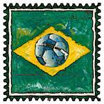 Brazil flag with ball like stamp in grunge style