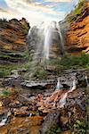 My view of the  Wentworth Falls waterfall from below.  Entire elevation  867 metres (2,844 ft The total height of the waterfall is 187 metres and the water comes from the Kedumba Creek,