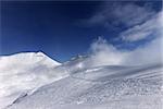 Off-piste slope with traces of skis. Georgia, ski resort Gudauri. Caucasus Mountains.