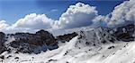 Panorama of snowy mountains in sun day. Turkey, Central Taurus Mountains, Aladaglar (Anti-Taurus), plateau Edigel (Yedi Goller)