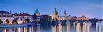 Panoramic image of Prague, capital city of Czech Republic, during twilight blue hour.