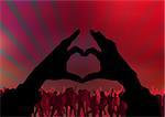 I Love Party - Background With Dancing Audience, Vector Illustration