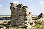 Ruins near Hotin castle in summer in Ukraine