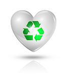 Love recycling, environment symbol. 3D heart icon isolated on white with clipping path