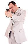 man with gun in hand isolated on white background
