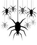 Background with spiders hanging on a web